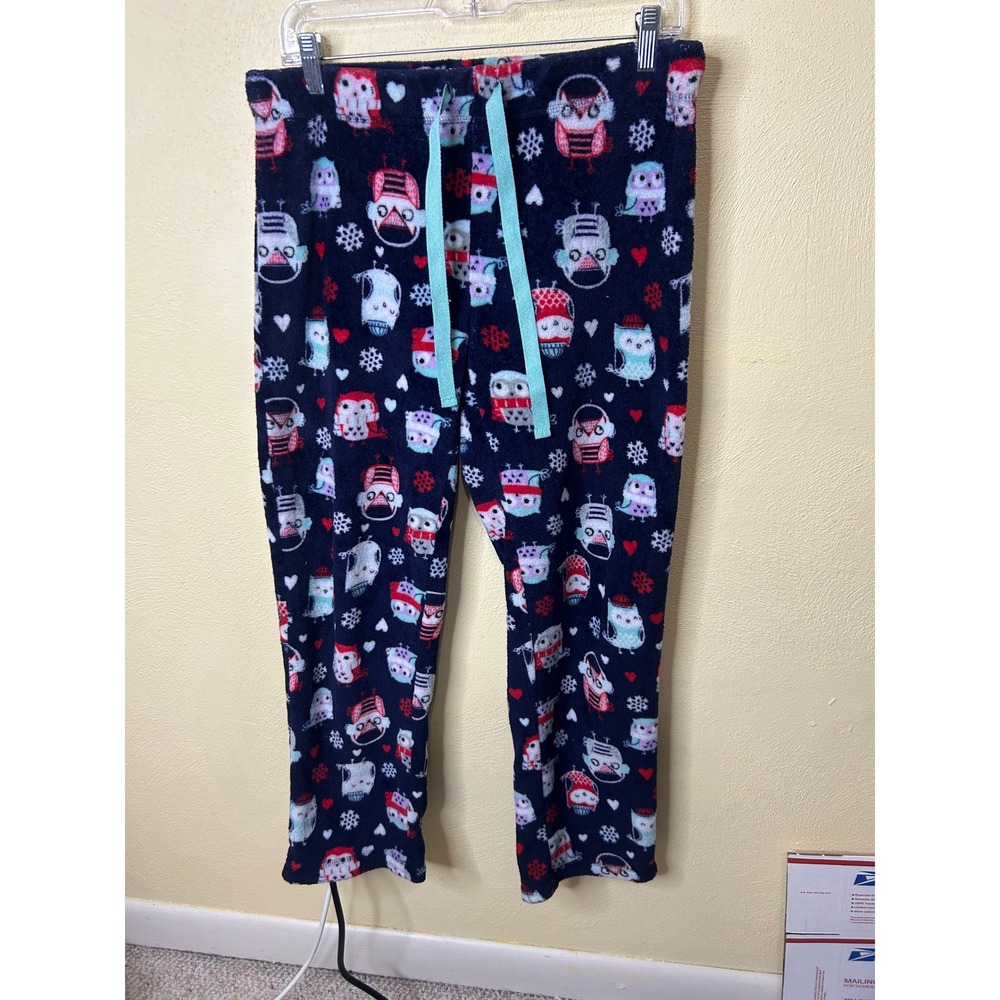Secret Treasures Womens Fleece Pajama Pants Blue Sapphire Owl Print Size M 8-10